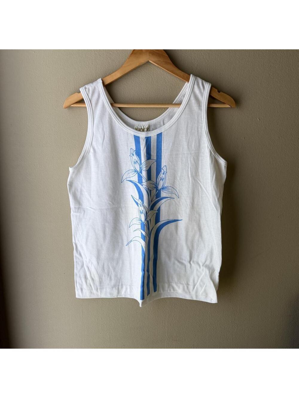 Vintage Y2K Ivory Miami Blue Floral Graphic Tank Top XL
